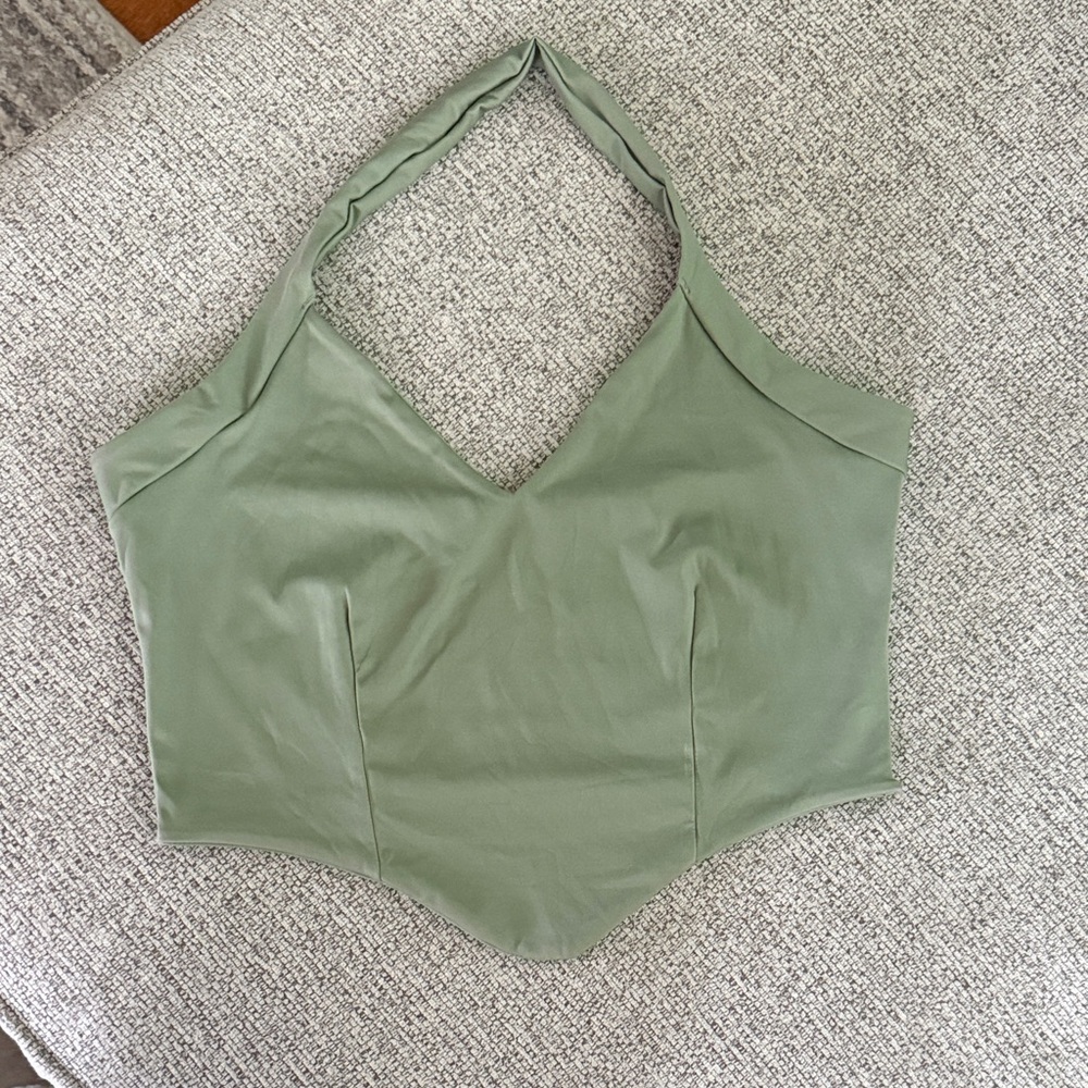 Olive Green Halter V-Neck Women's Top